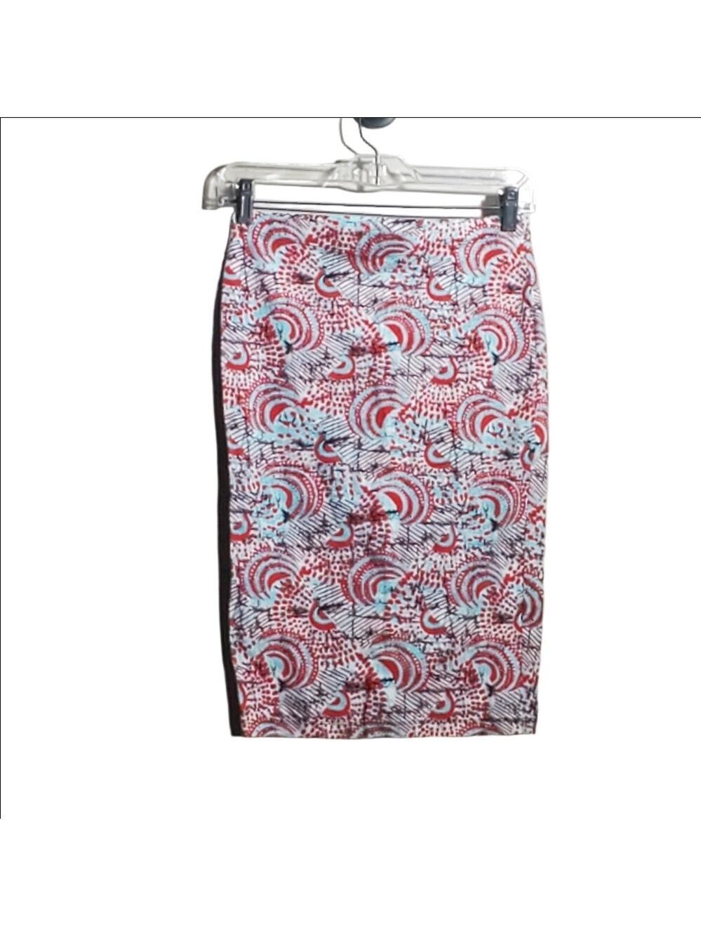 Forever 21 Red, Light Blue & Black Abstract Print Pencil Skirt